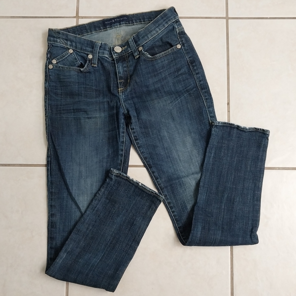 Rock & Republic Dark Blue Distressed Slim Jeans